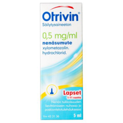 OTRIVIN SÄILYTYSAINEETON 0,5 mg/ml 5 ml nenäsumute, liuos Freepod-pumppu