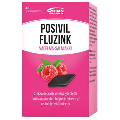 Posivil FluZink vadelma-salmiakki 40 imeskelytablettia