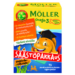 Möller Omega-3 Pikkukalat hedelmäinen 72 kpl jättipakkaus